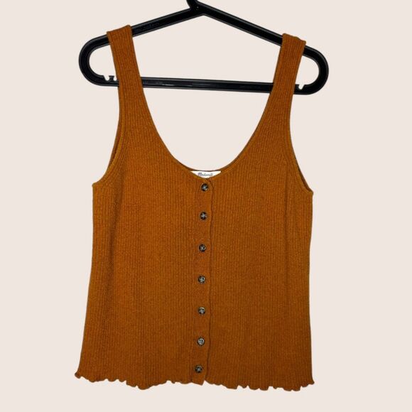 🧡 MADEWELL KINGSTON BUTTON FRONT SWEATER TANK GOLDEN PECAN MEDIUM ORANGE BROWN - Picture 4 of 7